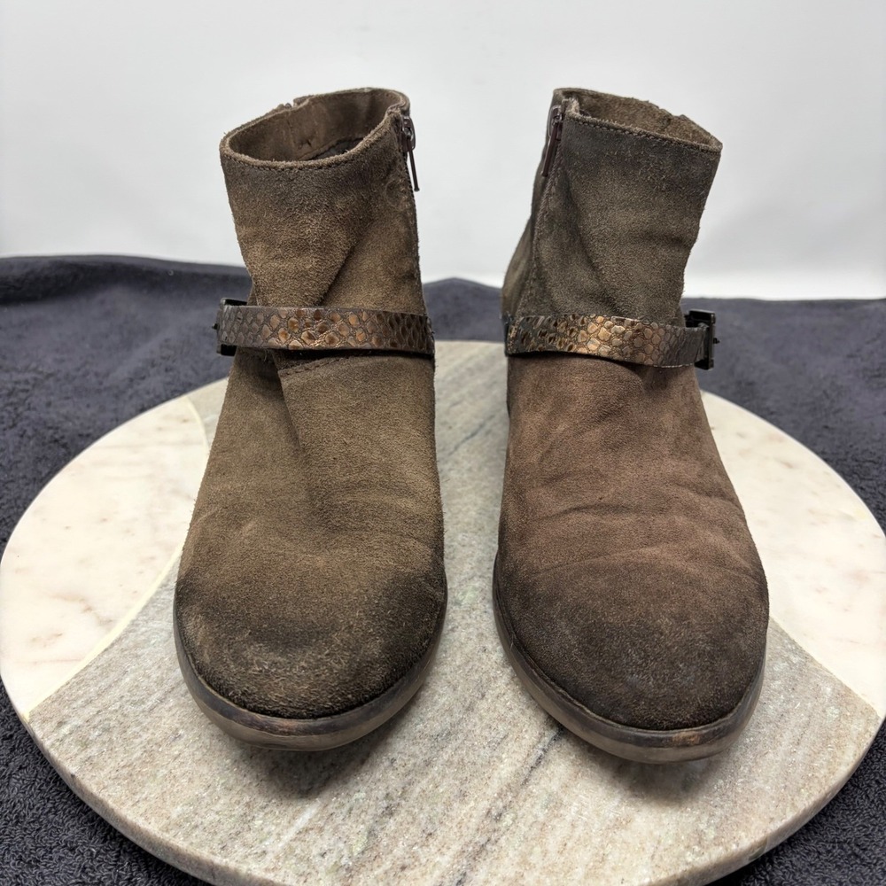 Manas Brown Suede Ankle Boots Metallic‎ Strap Buckle Womens Size 10.5/EU 41